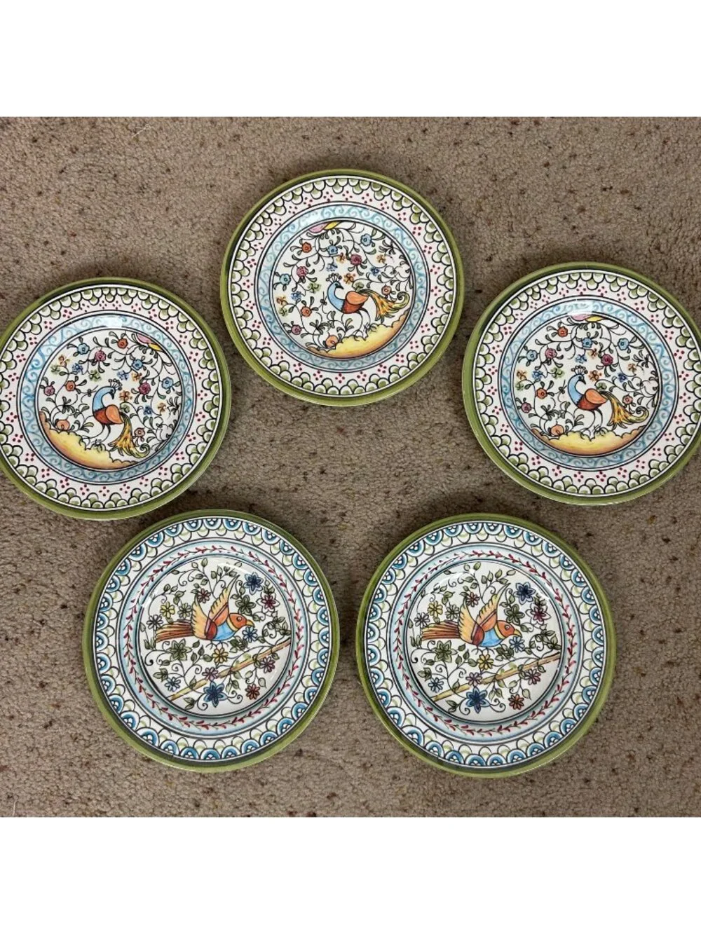 Williams Sonoma Nazari Melamine Salad Plates Set of 5 Bird & Peacock Floral 8.5